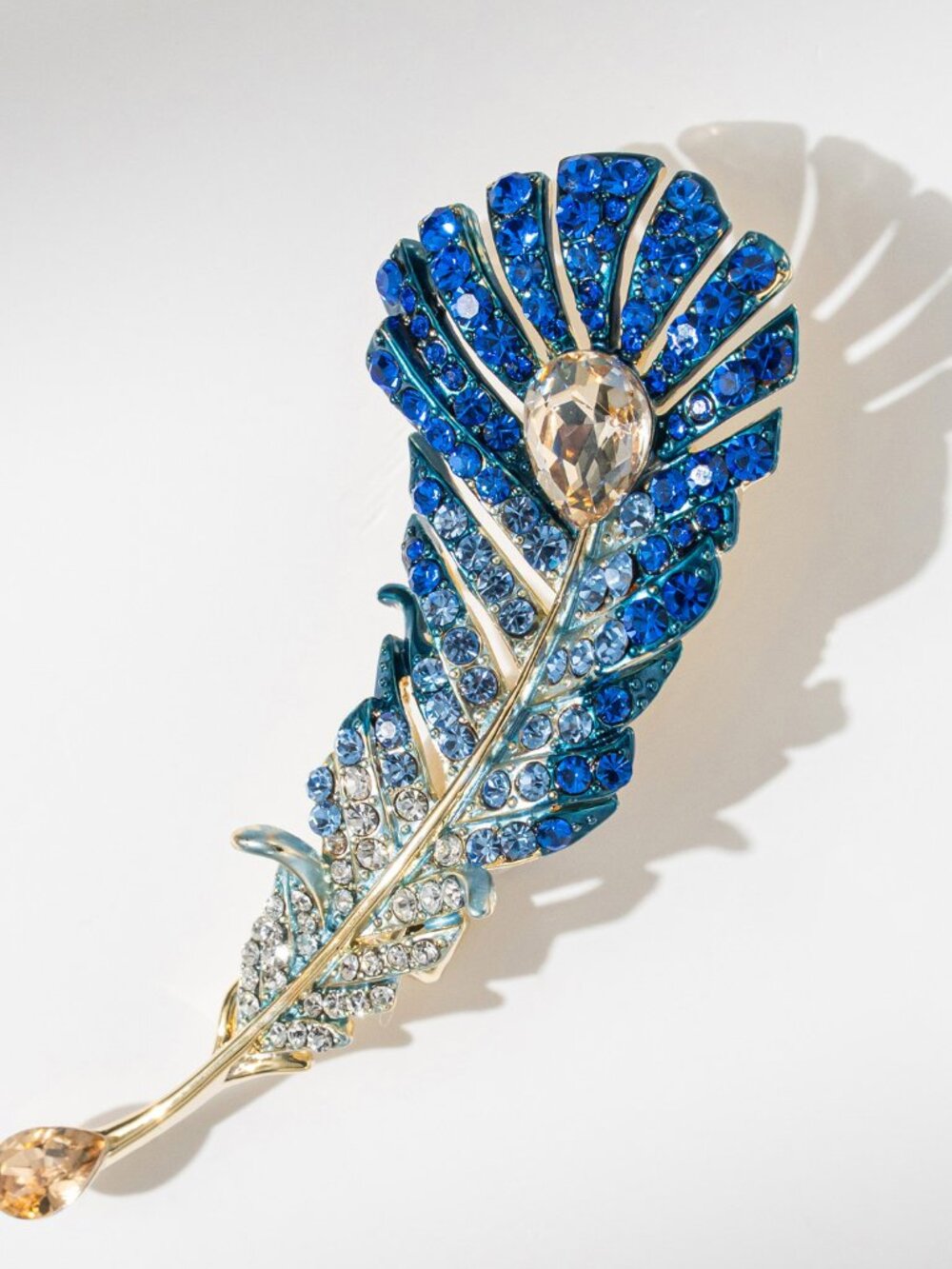 Elegant Blue Ombré Feather Brooch